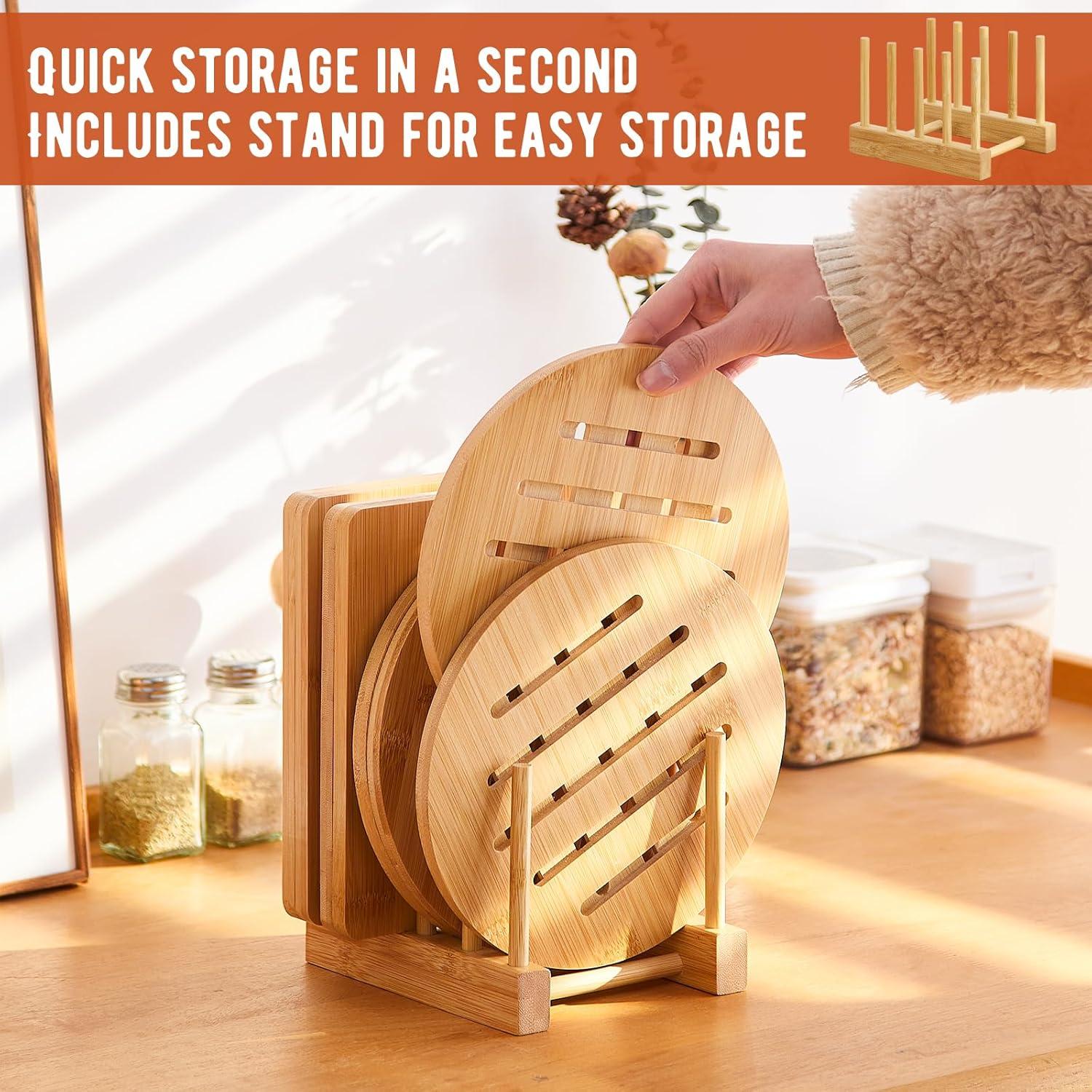 Trivet de Bambú GHWIE 4 Piezas Resistente al Calor