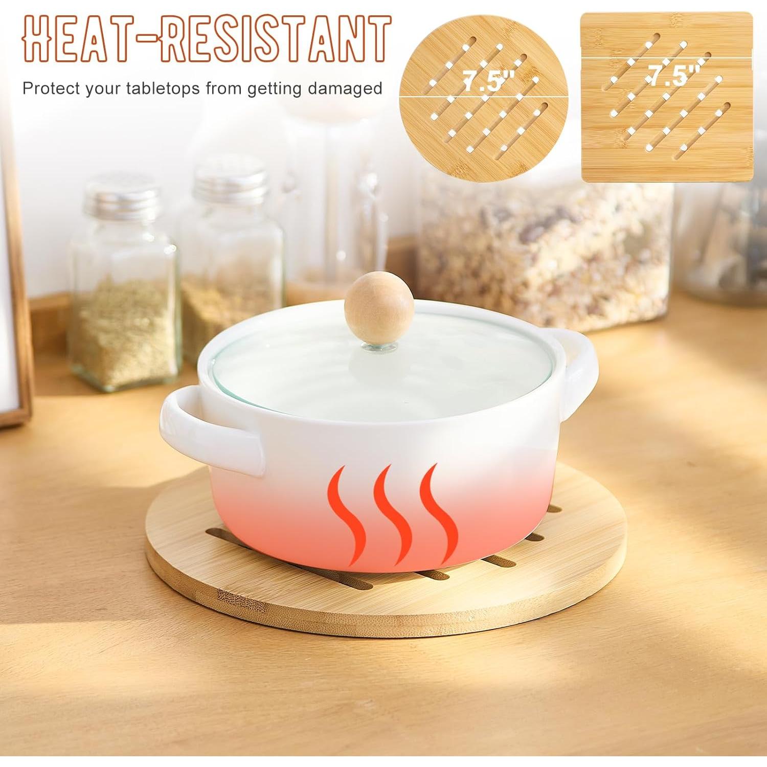 Trivet de Bambú GHWIE 4 Piezas Resistente al Calor