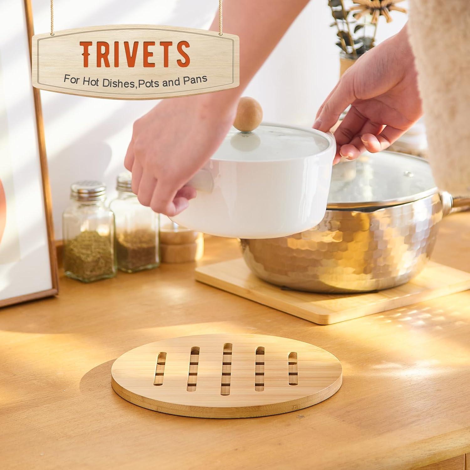 Trivet de Bambú GHWIE 4 Piezas Resistente al Calor