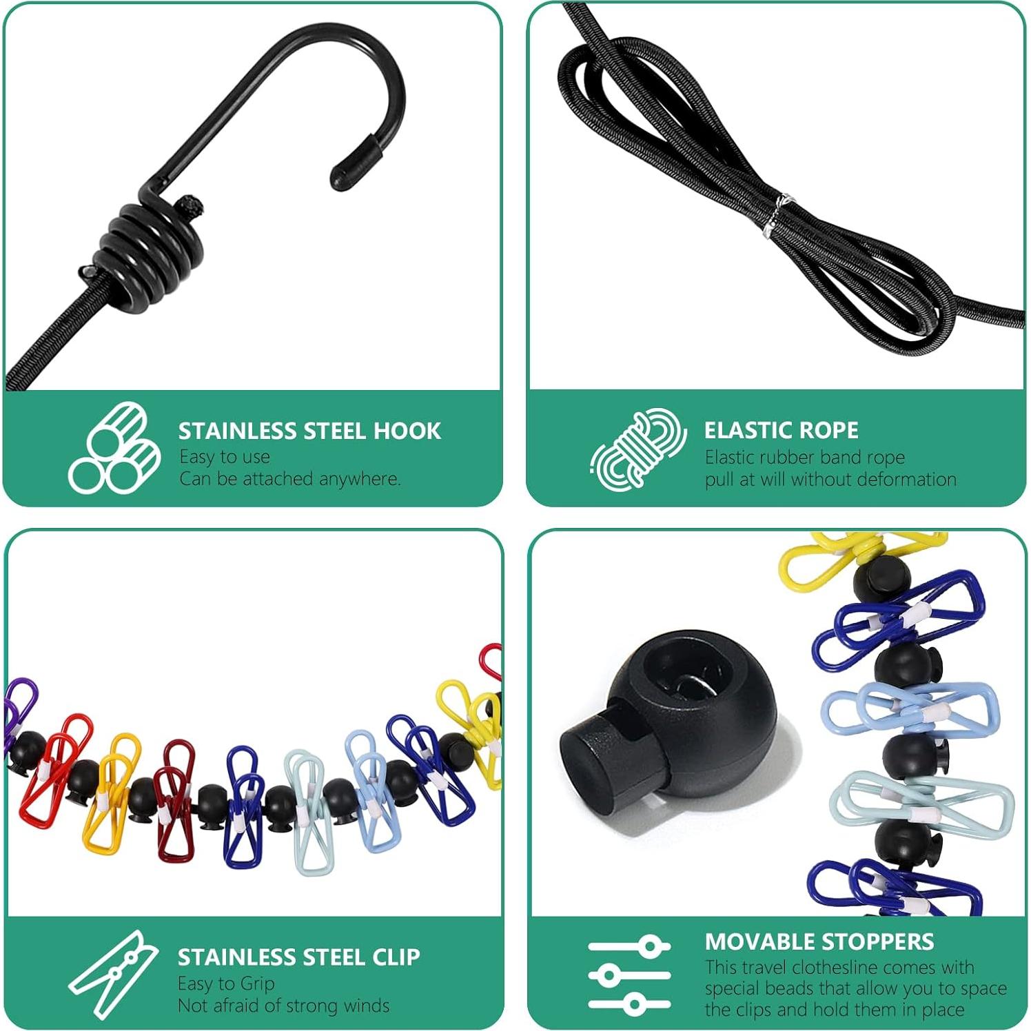 Cuerda de Ropa Portátil Retráctil Tekeviss 2.4m con Pinzas