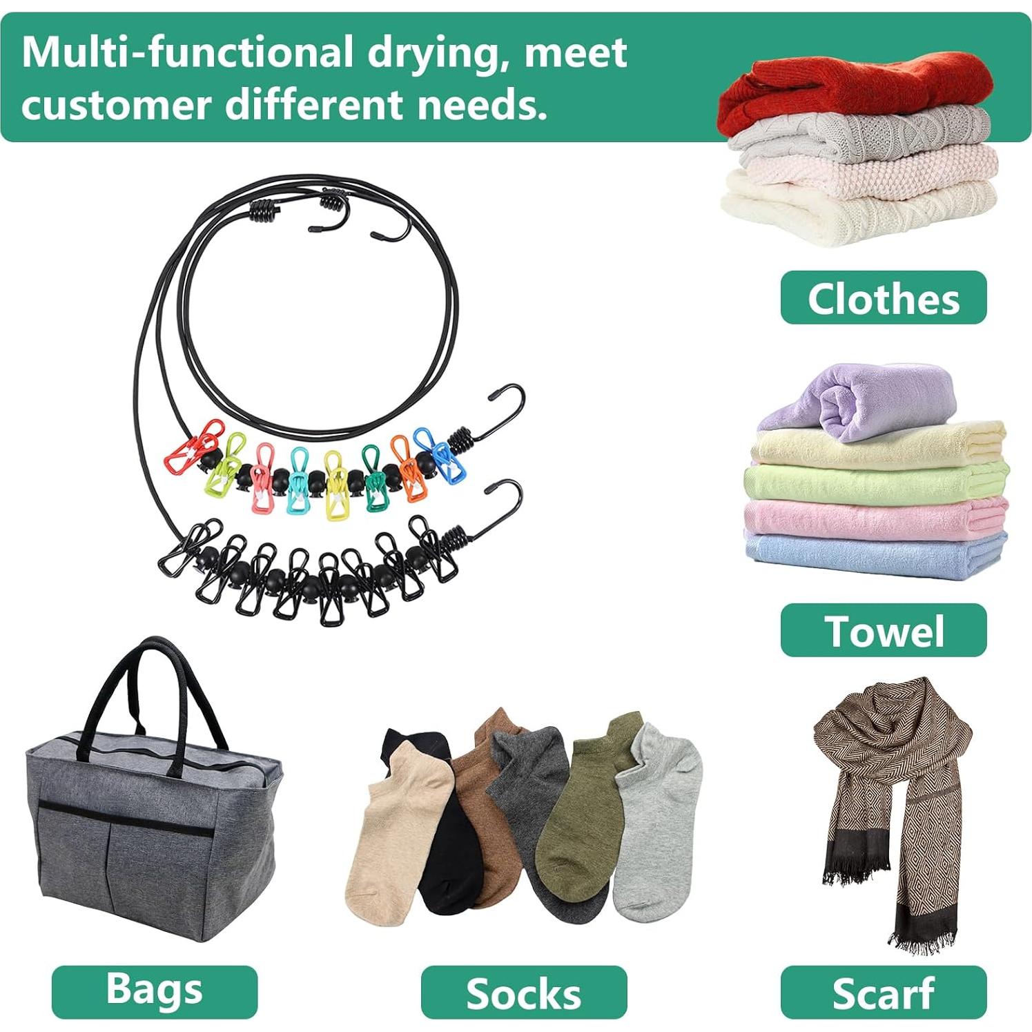 Cuerda de Ropa Portátil Retráctil Tekeviss 2.4m con Pinzas