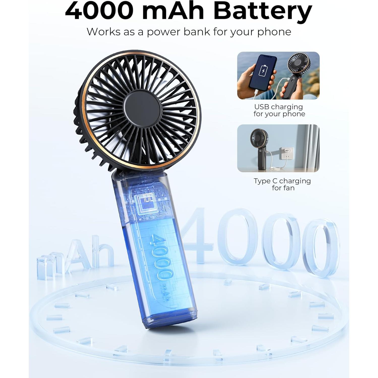 Ventilador Portátil de Mano TUNISE M12 4000mAh 6 Velocidades