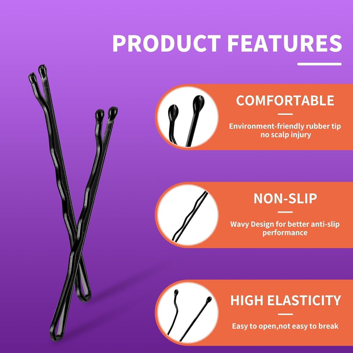 400 Horquillas Negras Cyluer Curvadas para Cabello - 5.08 cm