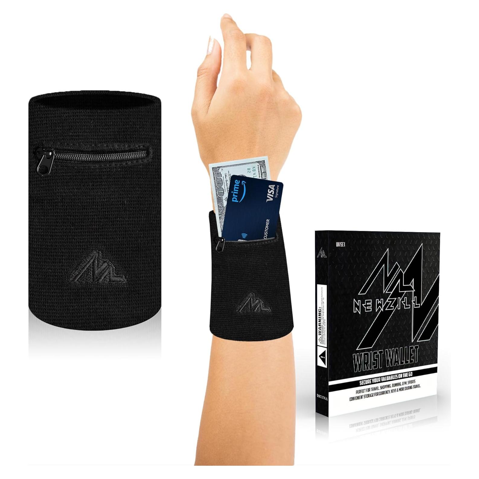 Billetera de Muñeca NEWZILL con Cremallera - Negro Largo 11.4 cm