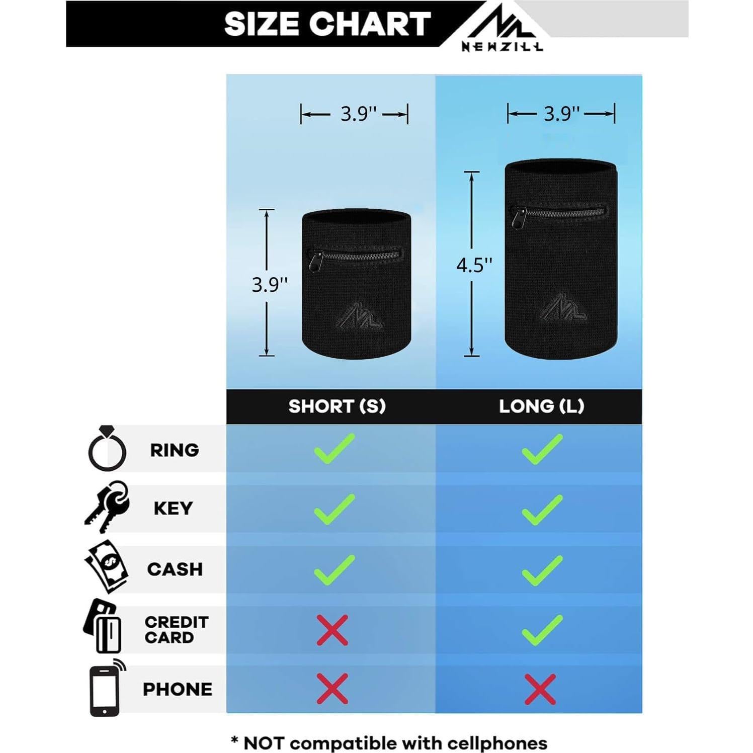 Billetera de Muñeca NEWZILL con Cremallera - Negro Largo 11.4 cm