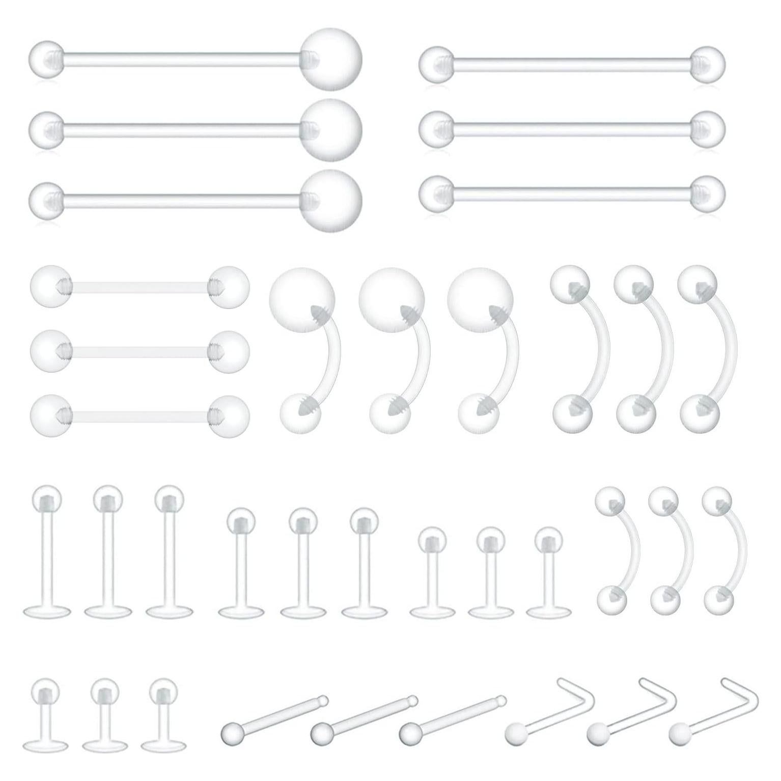 Set 36 Retenedores de Piercing Bioflex Transparentes 14g-20g