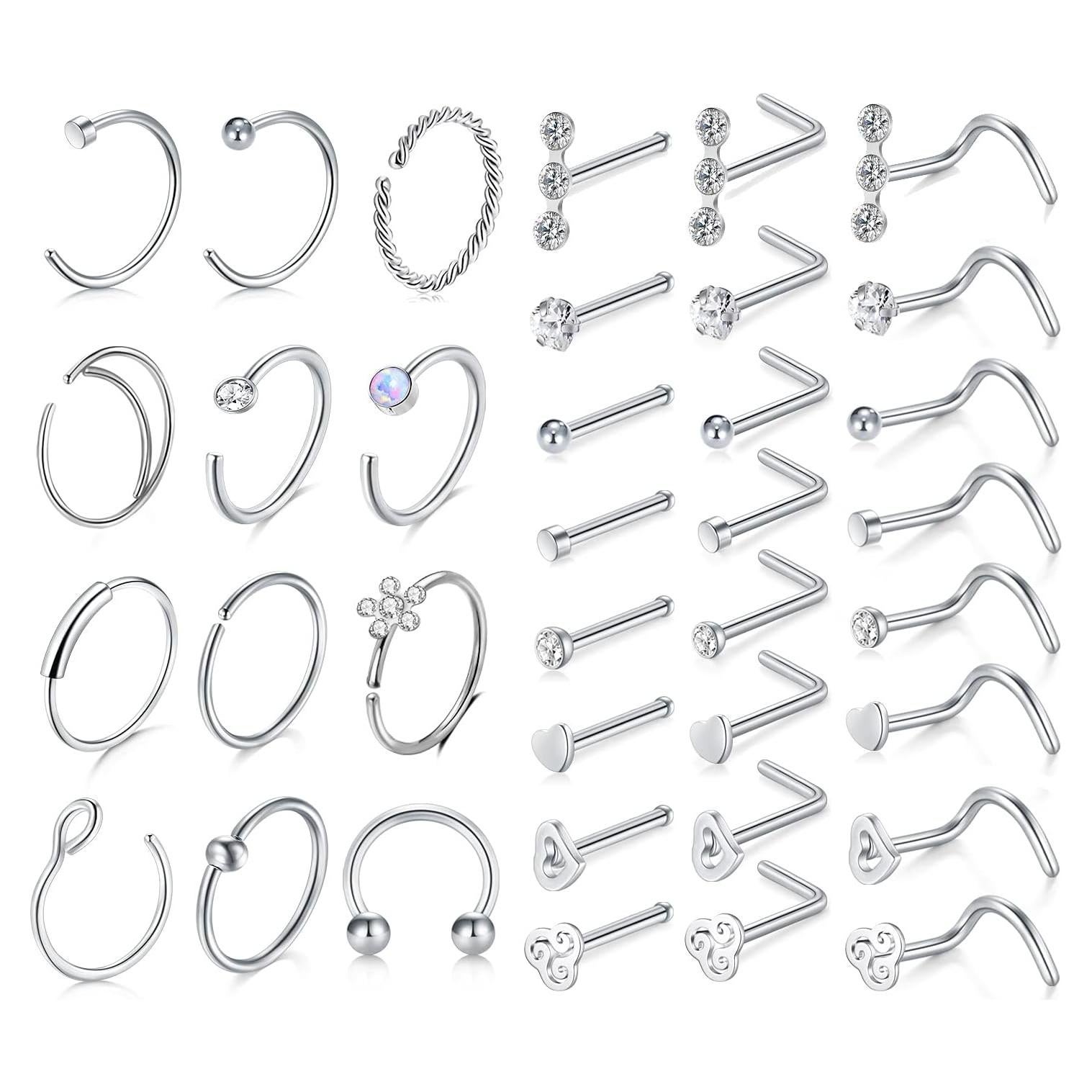 Anillos de Nariz MODRSA 20g Acero Quirúrgico 12pcs Plata