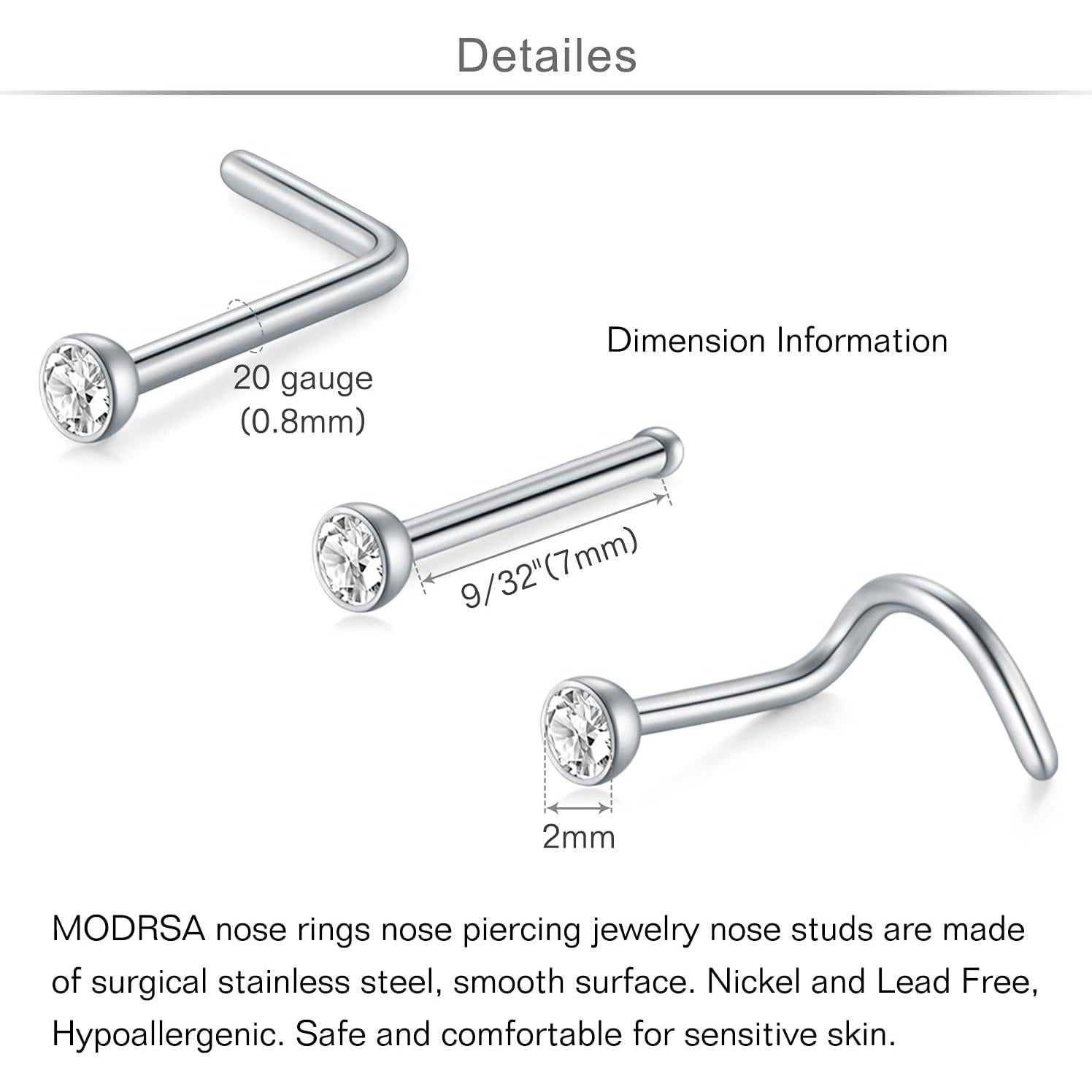 Anillos de Nariz MODRSA 20g Acero Quirúrgico 12pcs Plata