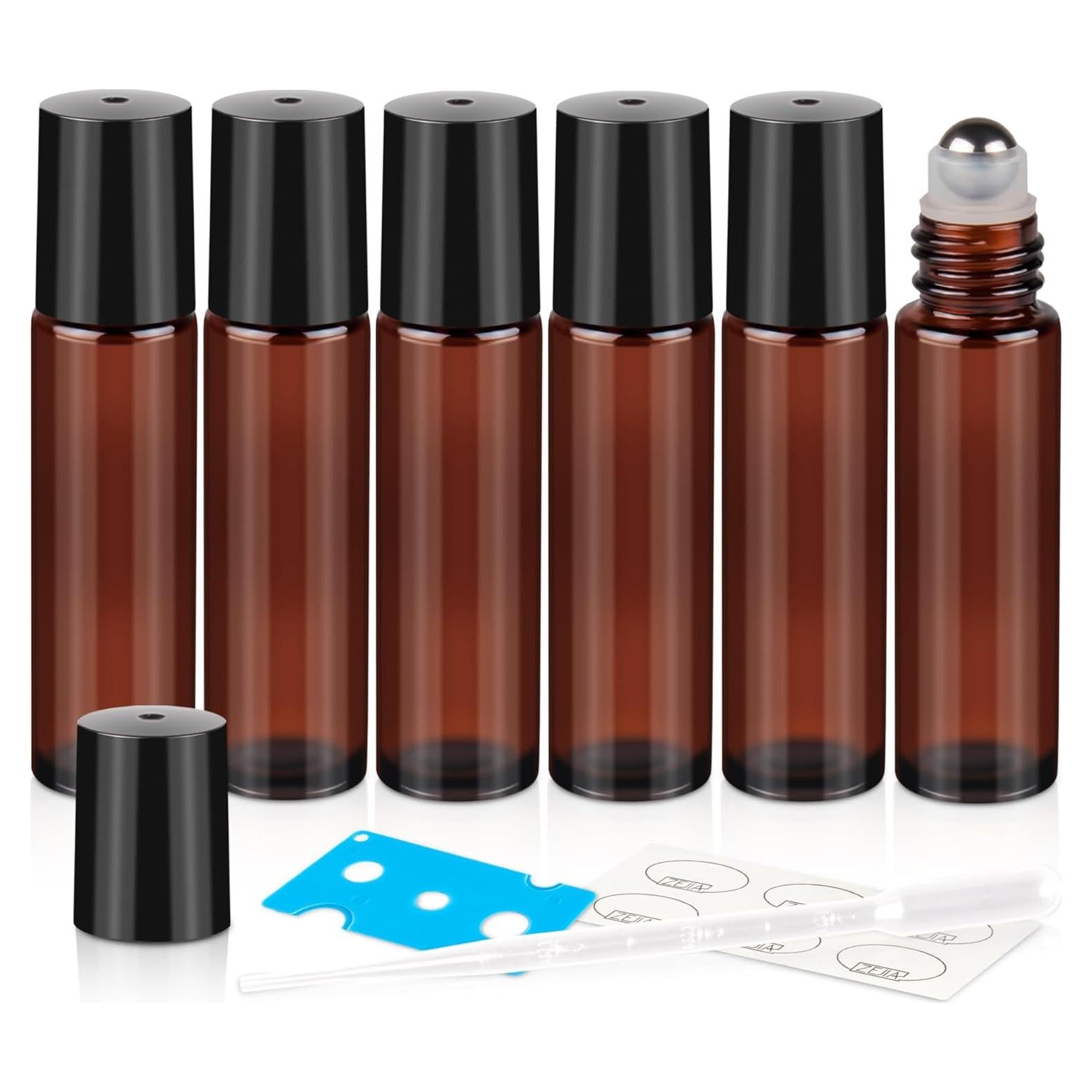 Set de 6 Botellas de Rodillo 10ml ZEJIA Vidrio Ámbar