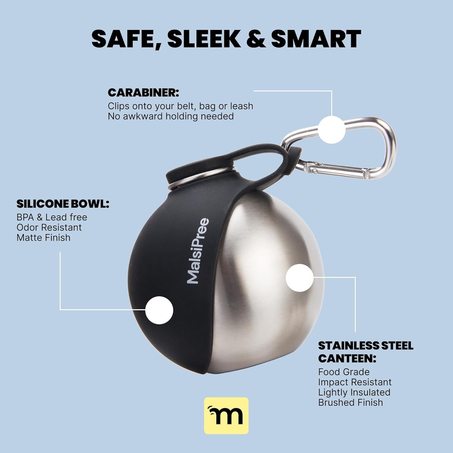 Botella de Agua para Perros MalsiPree 295 ml Aislada Negra