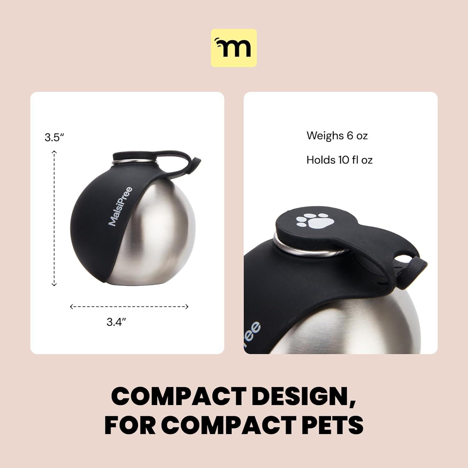 Botella de Agua para Perros MalsiPree 295 ml Aislada Negra