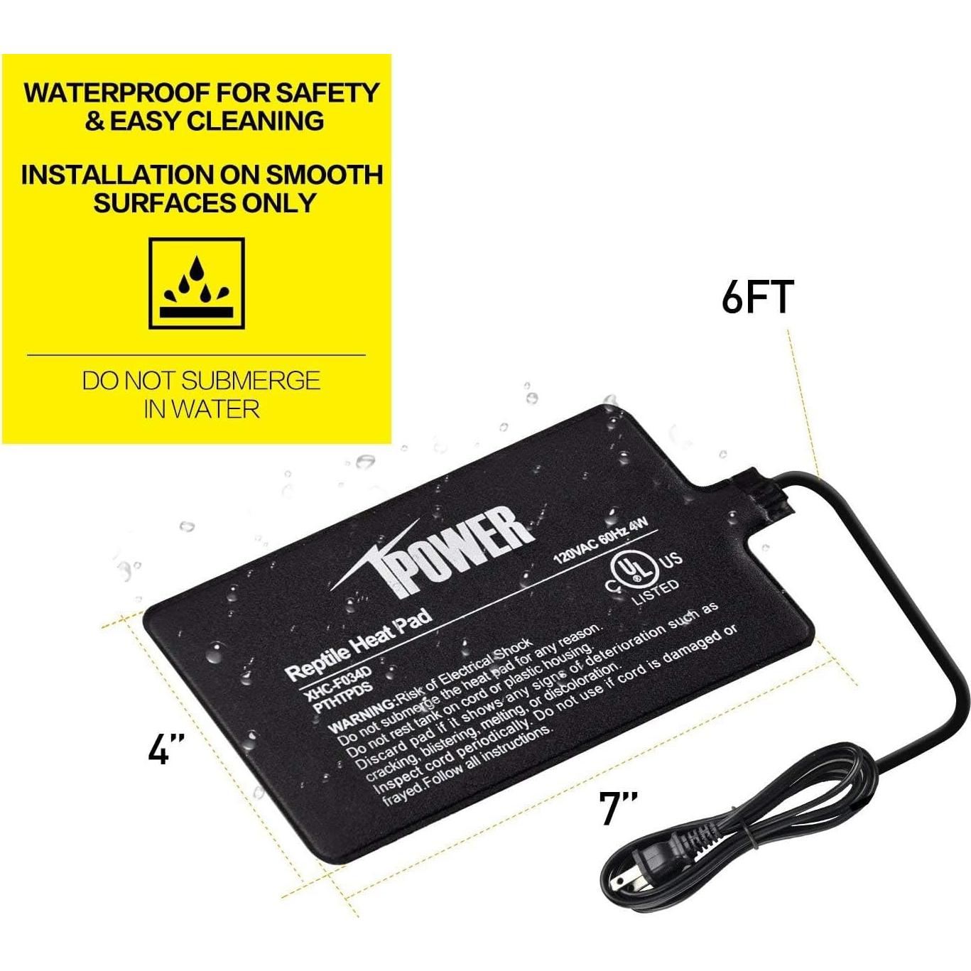 Almohadilla Térmica para Reptiles iPower 10.16x17.78 cm - Paquete de 2