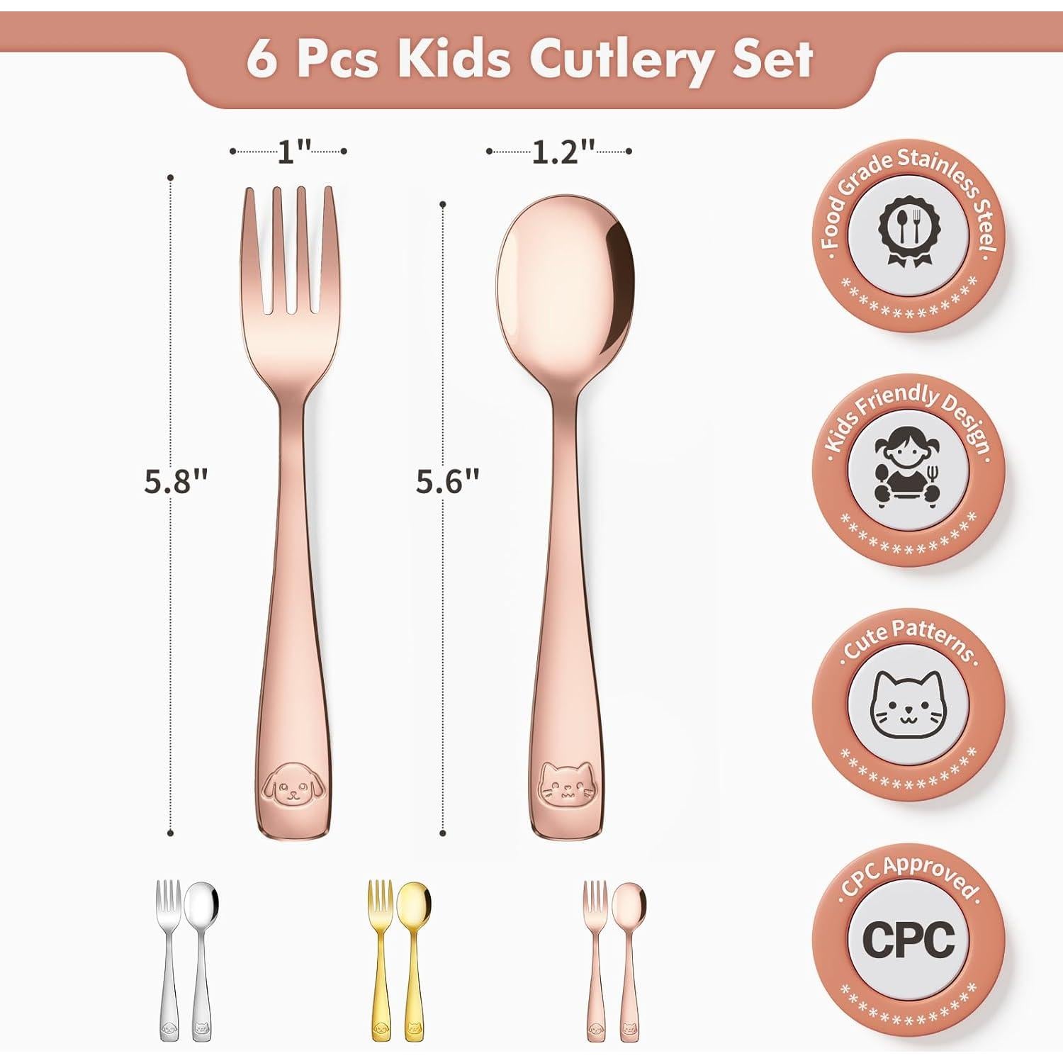 Set de Cubiertos para Niños DRKIO - 6 Piezas de Acero Inoxidable