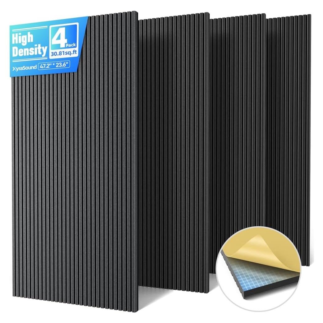 Paquete de 4 Paneles Acústicos Absorbentes de Sonido 120x60cm Negro