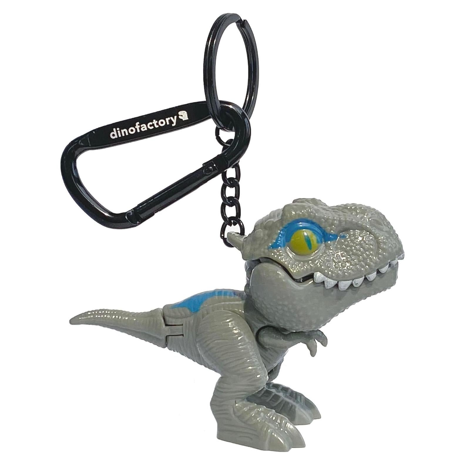 Llave de dinosaurio T-Rex gris con clip de mosquetón 5 cm