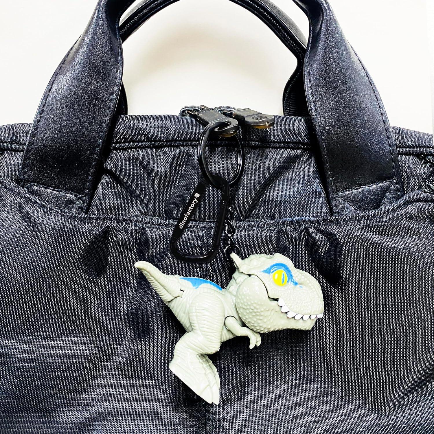 Llave de dinosaurio T-Rex gris con clip de mosquetón 5 cm