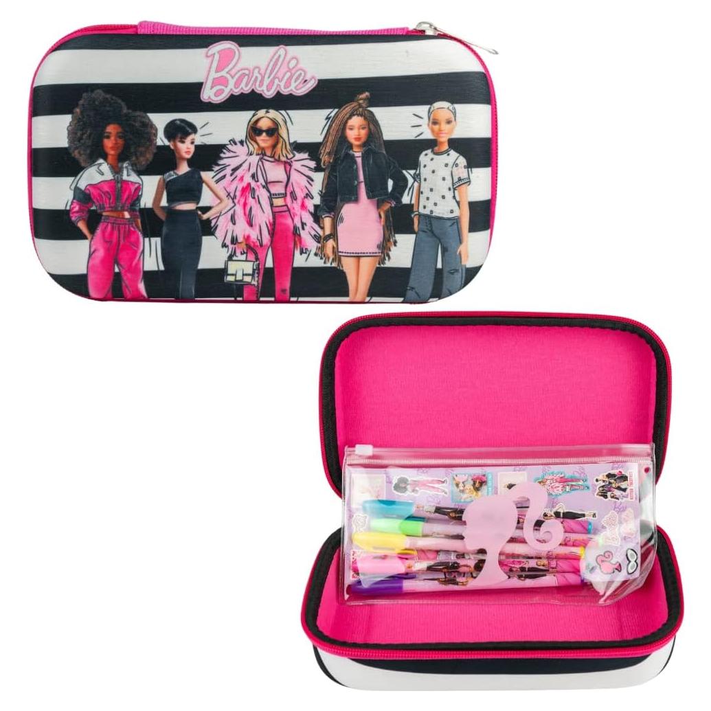 Estuche de Lápices Barbie con Bolígrafos y Pegatinas - Rosa