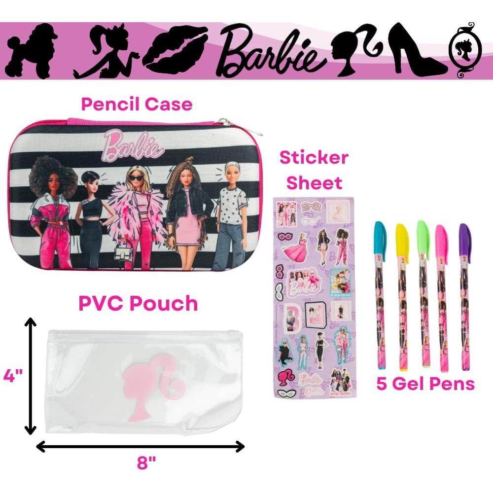 Estuche de Lápices Barbie con Bolígrafos y Pegatinas - Rosa