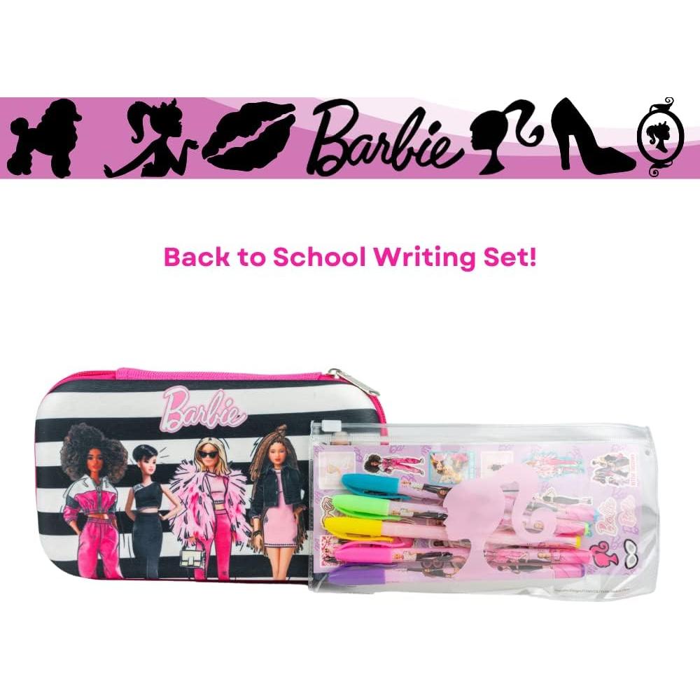 Estuche de Lápices Barbie con Bolígrafos y Pegatinas - Rosa