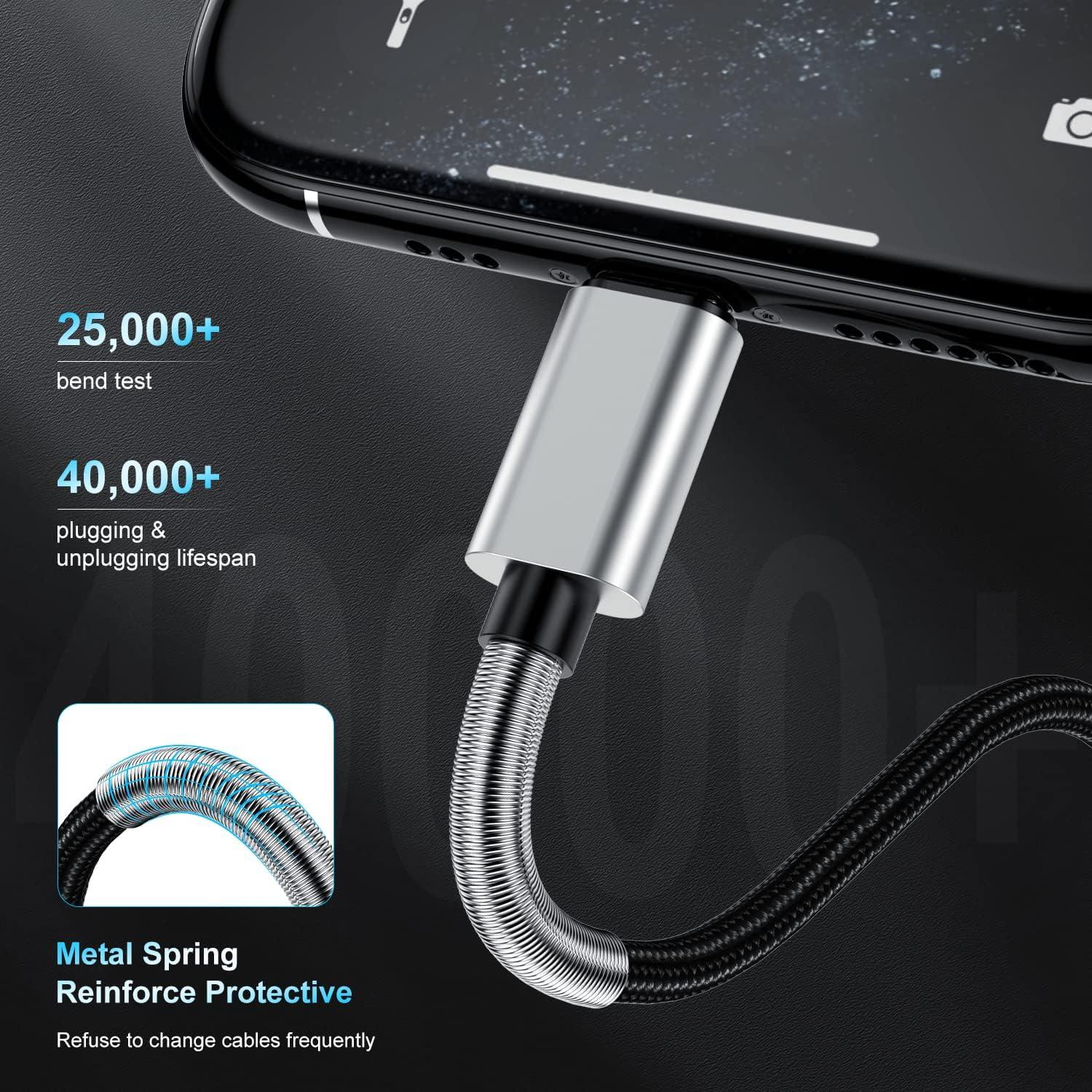 3Pack Cable de Carga Rápida 3A Kitminun 10 Pies Lightning