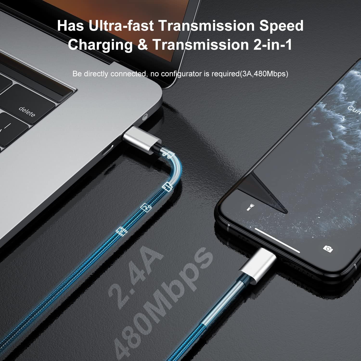 3Pack Cable de Carga Rápida 3A Kitminun 10 Pies Lightning