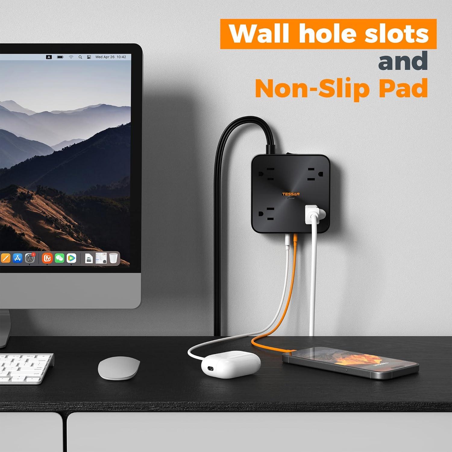 Regleta USB C 30W TESSAN 6 PIES 8 en 1 con Protección