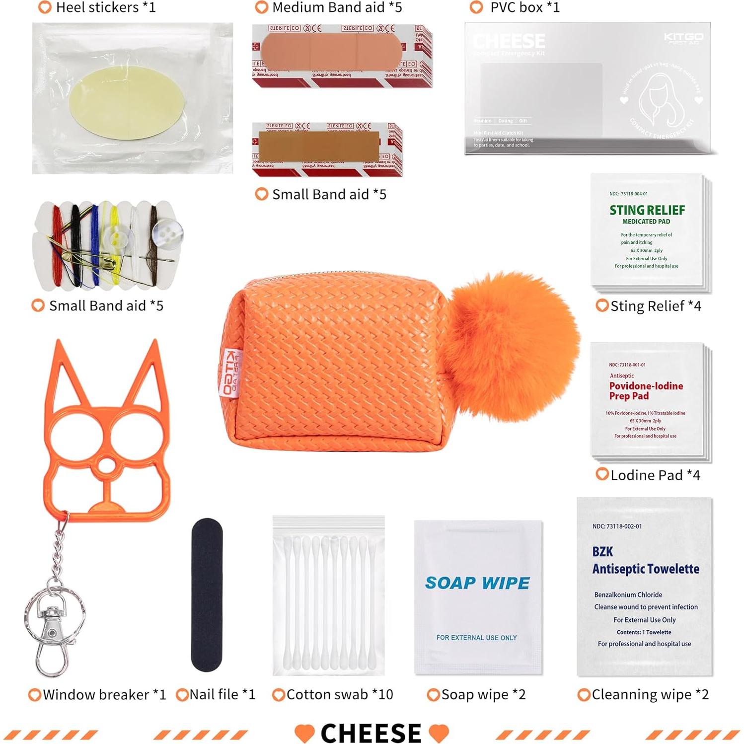 Kitgo Mini Kit de Primeros Auxilios Naranja 34 Piezas Compacto