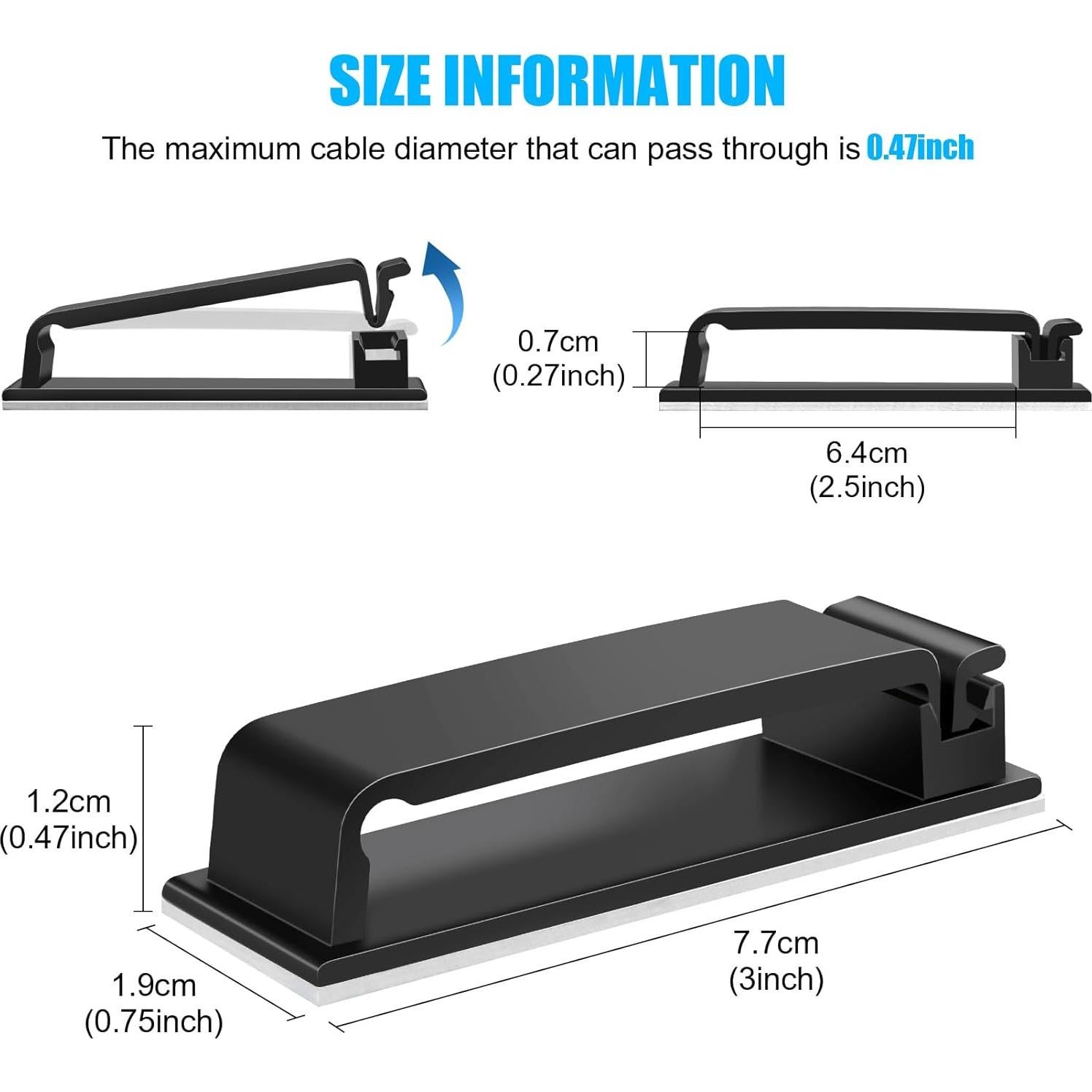 Clips de Cable Autoadhesivos XHF XL 40 PCS Negro para Gestión