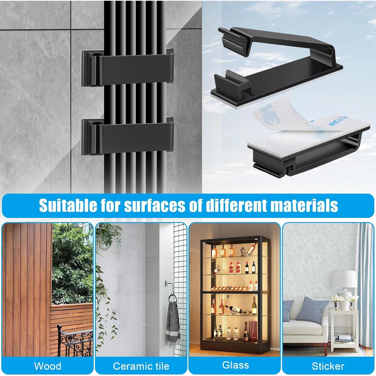 Clips de Cable Autoadhesivos XHF XL 40 PCS Negro para Gestión