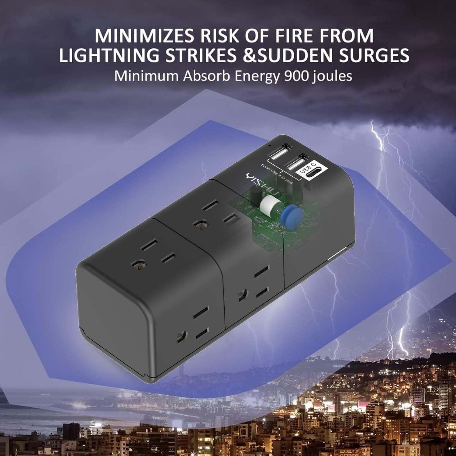 Regleta de Energía YISHU con 6 Salidas AC y 3 USB, Negro