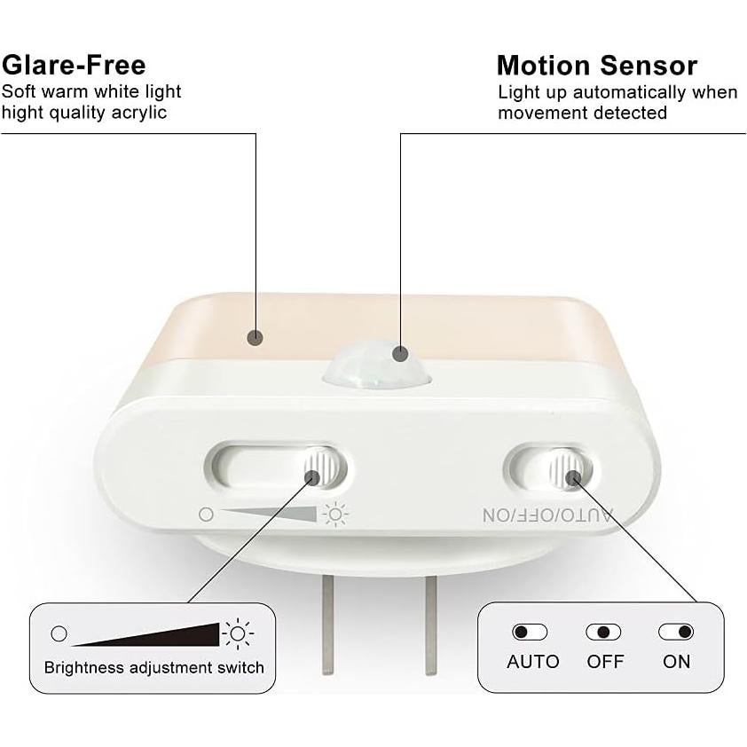 Luz Nocturna LED Enchufable BriVIVI con Sensor de Movimiento 4-Pack