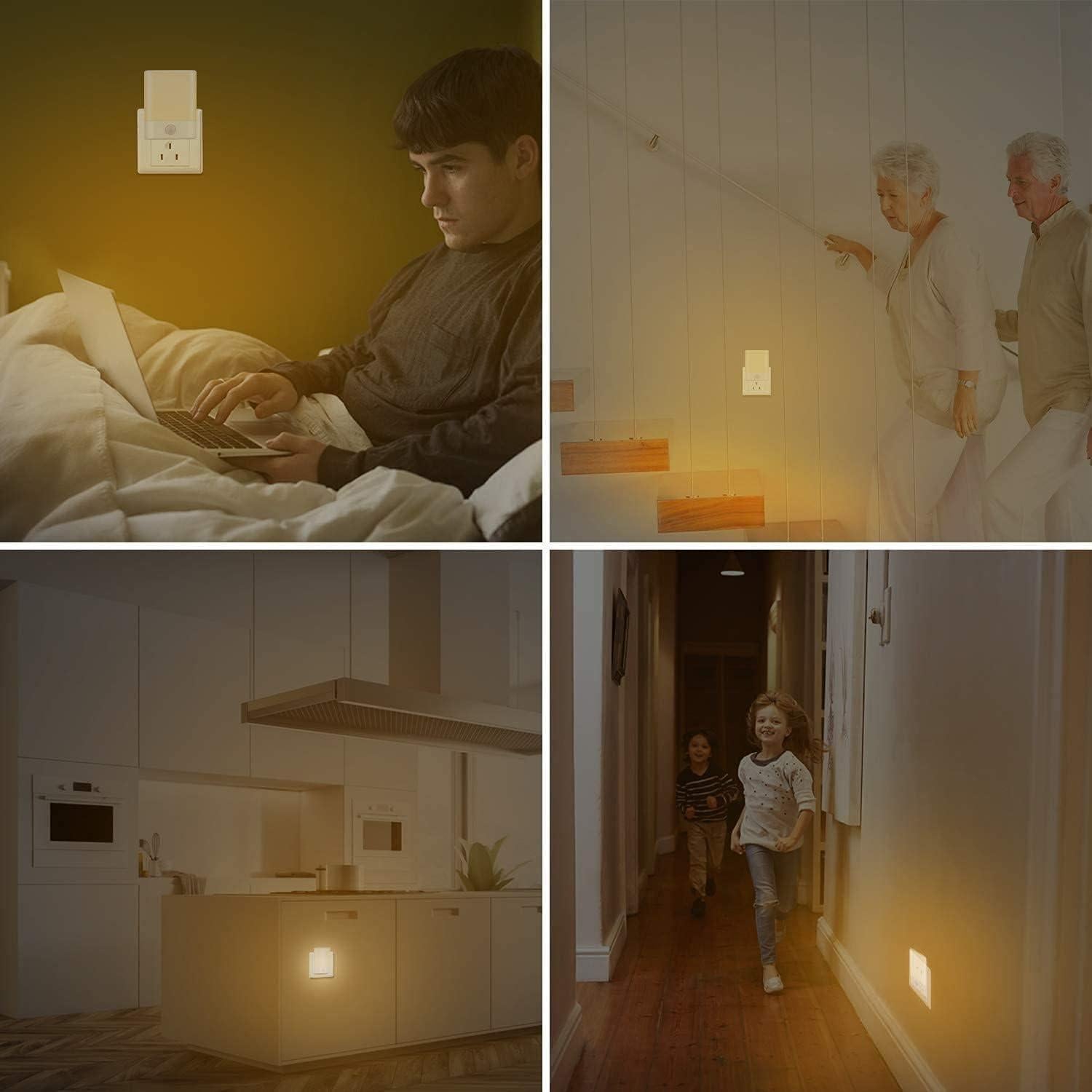 Luz Nocturna LED Enchufable BriVIVI con Sensor de Movimiento 4-Pack