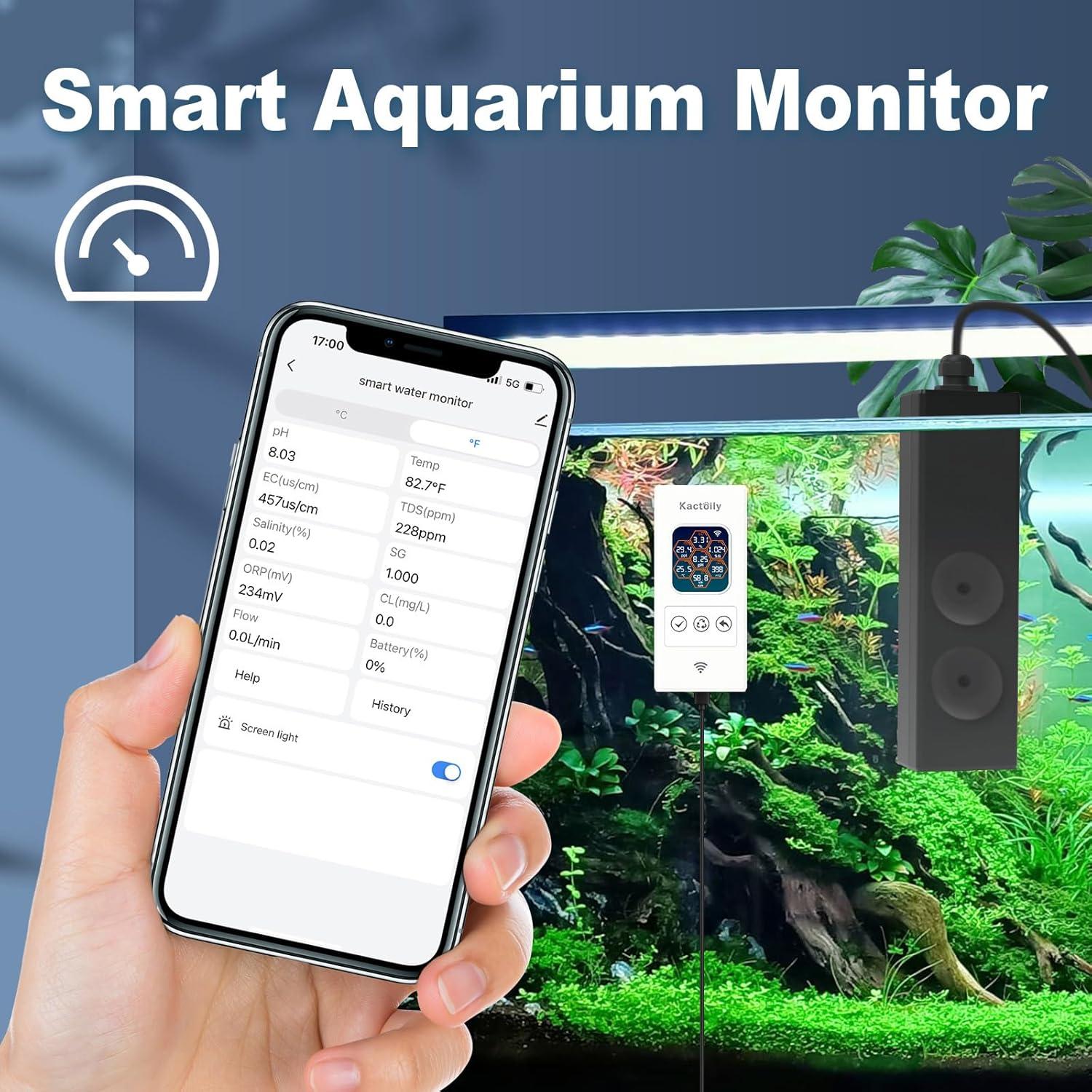 Monitor de Acuario Inteligente Kactoily 7 en 1 WiFi pH TDS EC
