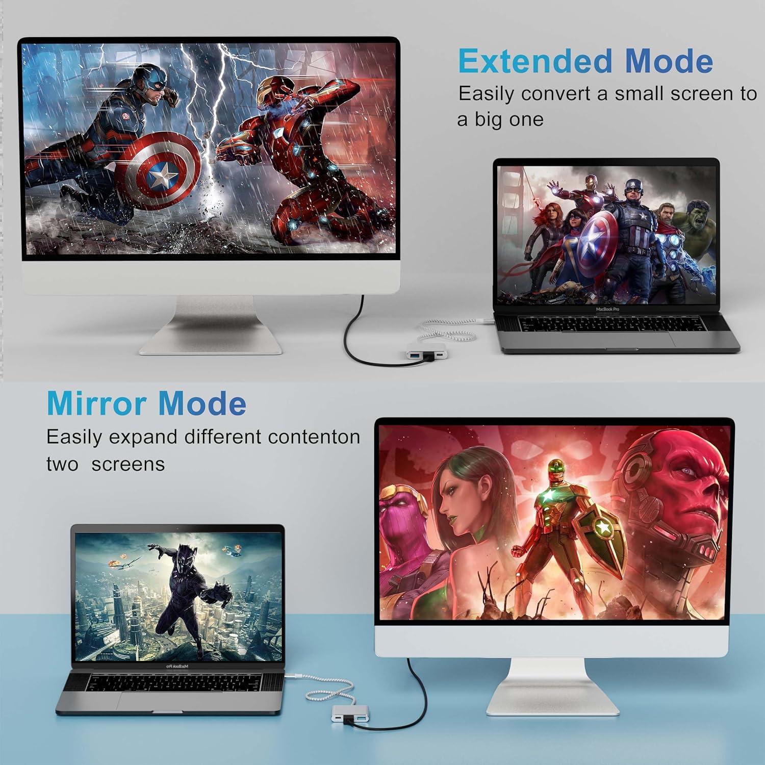 Adaptador USB-C a 4K HDTV Battony 3-en-1, 50cm, 100W PD