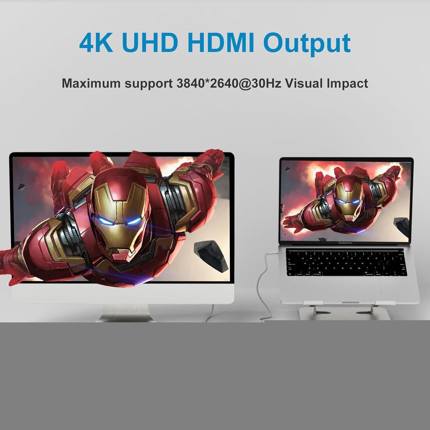 Adaptador USB-C a 4K HDTV Battony 3-en-1, 50cm, 100W PD