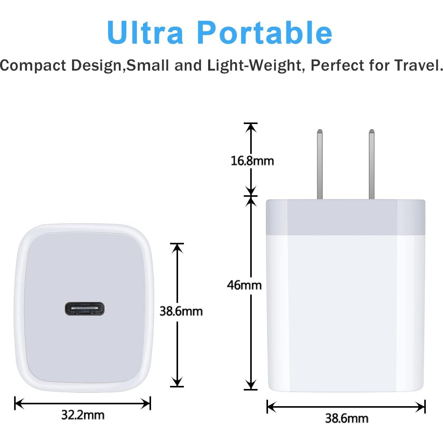 Cargador Rápido USB-C 20W Samsung y iPhone - Blanco