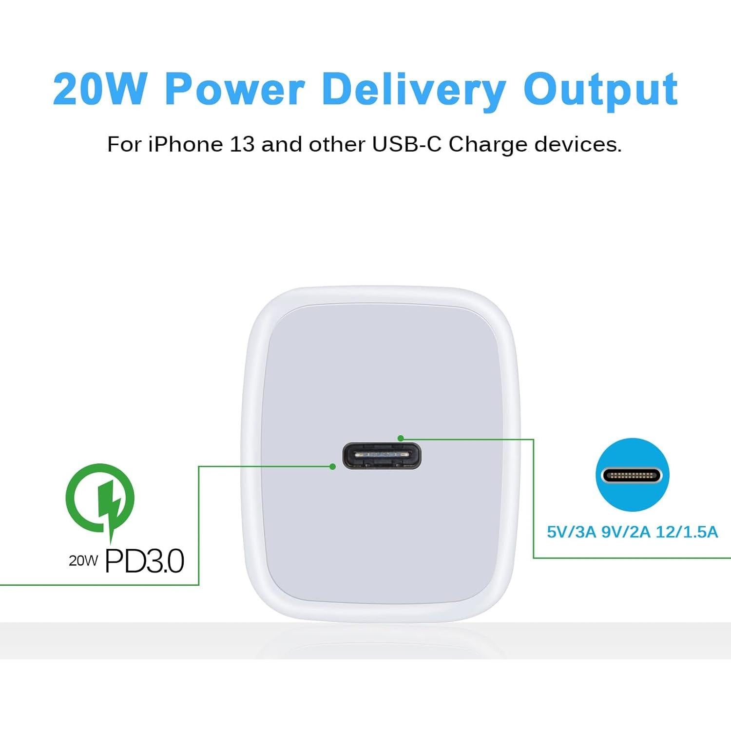 Cargador Rápido USB-C 20W Samsung y iPhone - Blanco