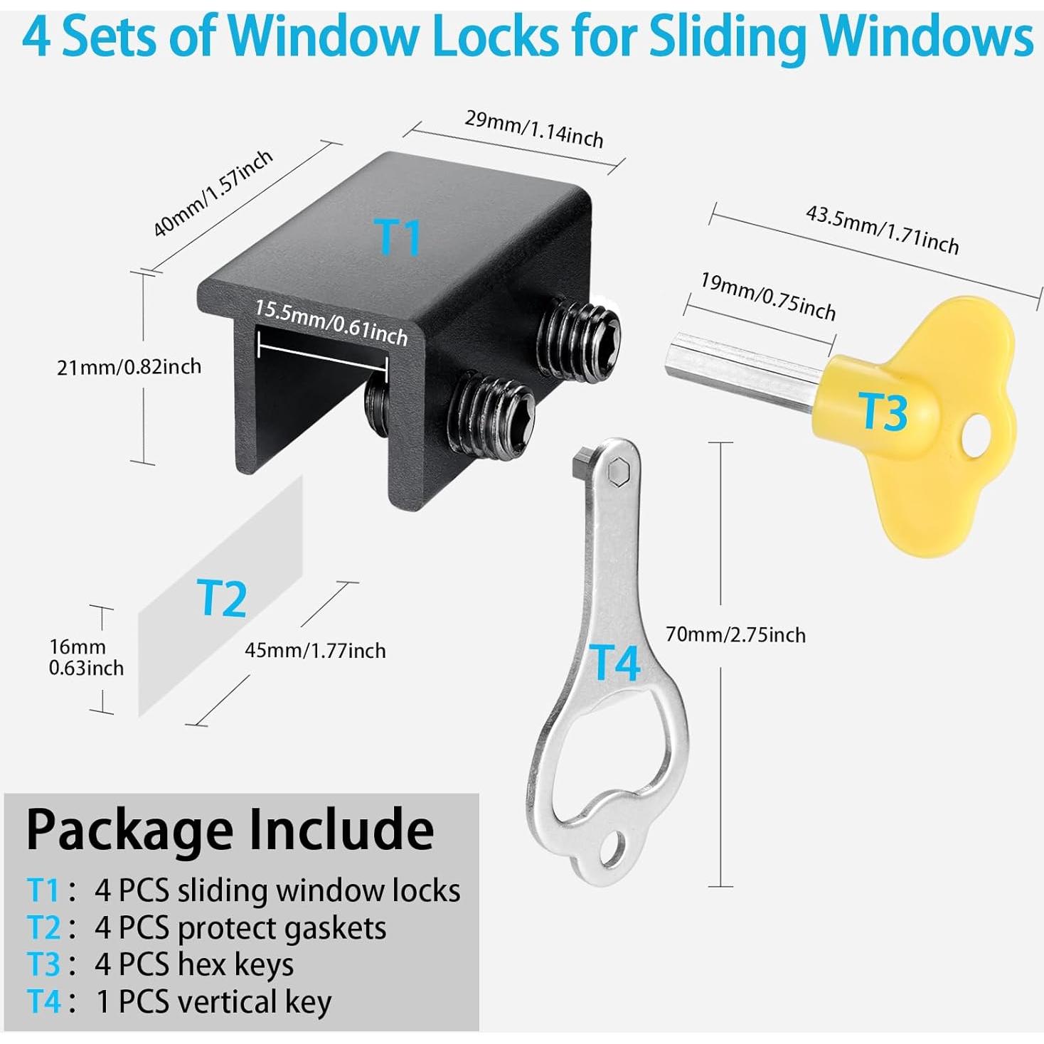 Cerraduras de Ventana ZRFCXE - Paquete de 4, Seguridad Ajustable