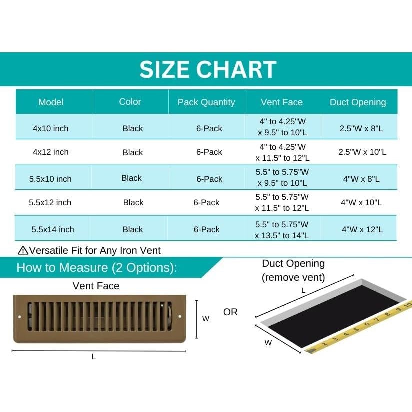 Cubiertas de Ventilación de Piso Efforest Magnéticas 10x25 cm - Paquete de 6