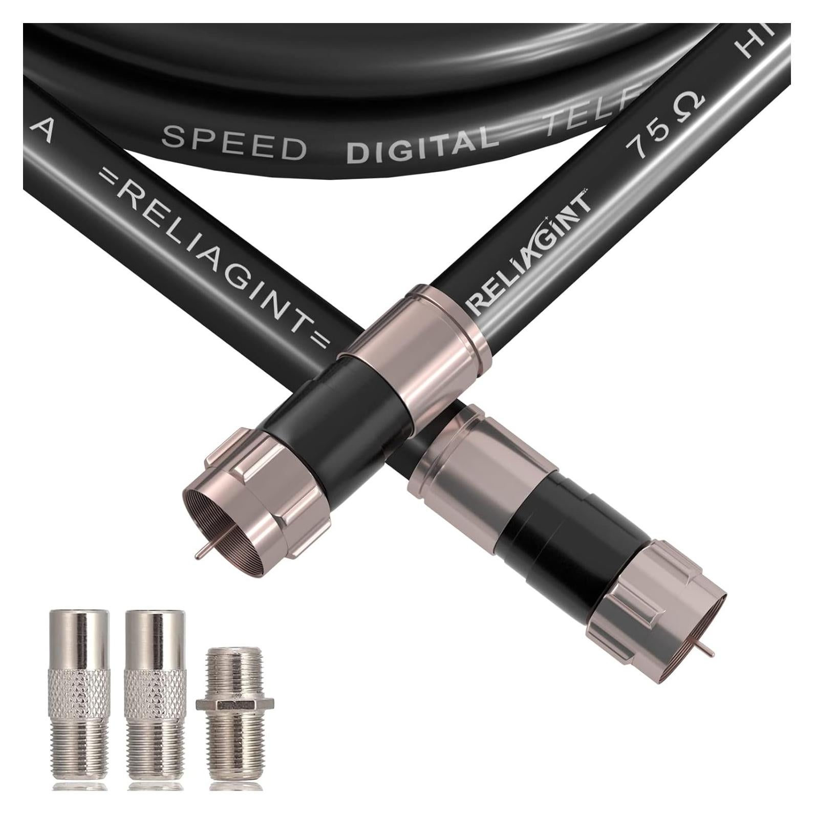 Cable Coaxial RG6 0.91m Negro con Conector F y Adaptador F81