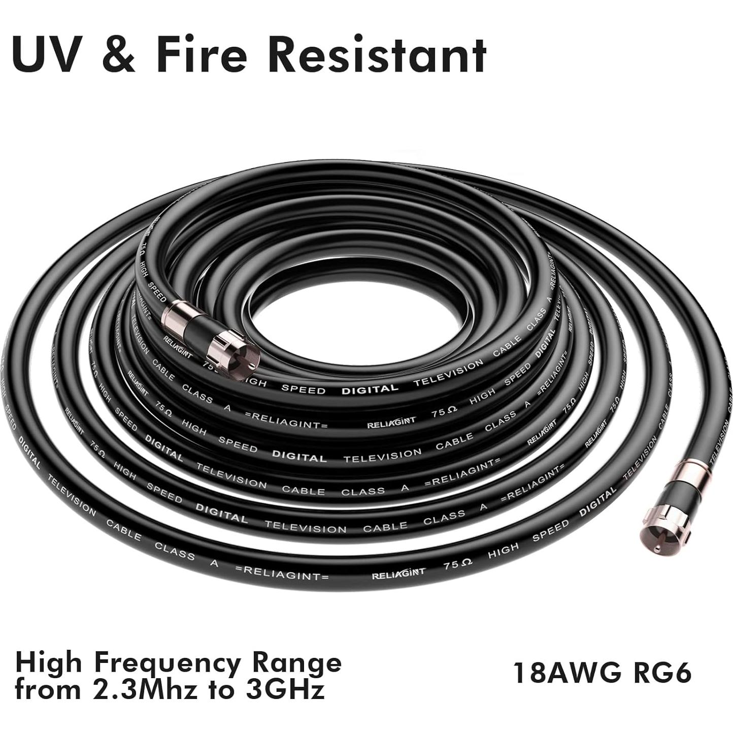 Cable Coaxial RG6 0.91m Negro con Conector F y Adaptador F81