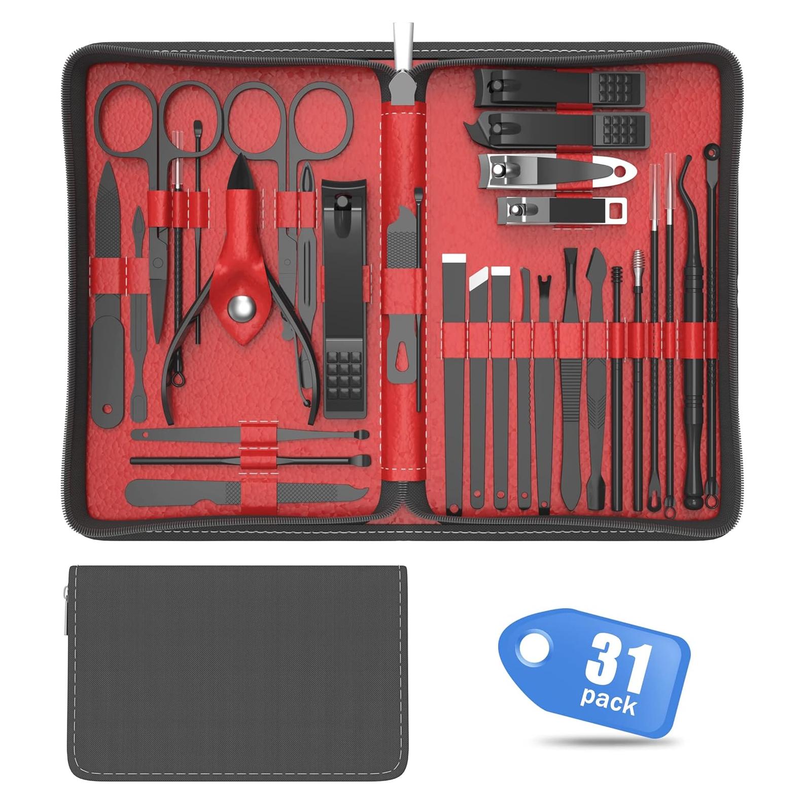 Kit de Manicura y Pedicura Profesional TSEOA 31 Piezas Rojo