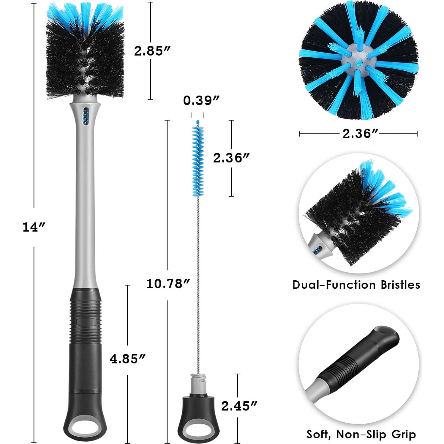 Cepillo de Botellas 2-en-1 MOSOLAN con Cepillo para Pajitas