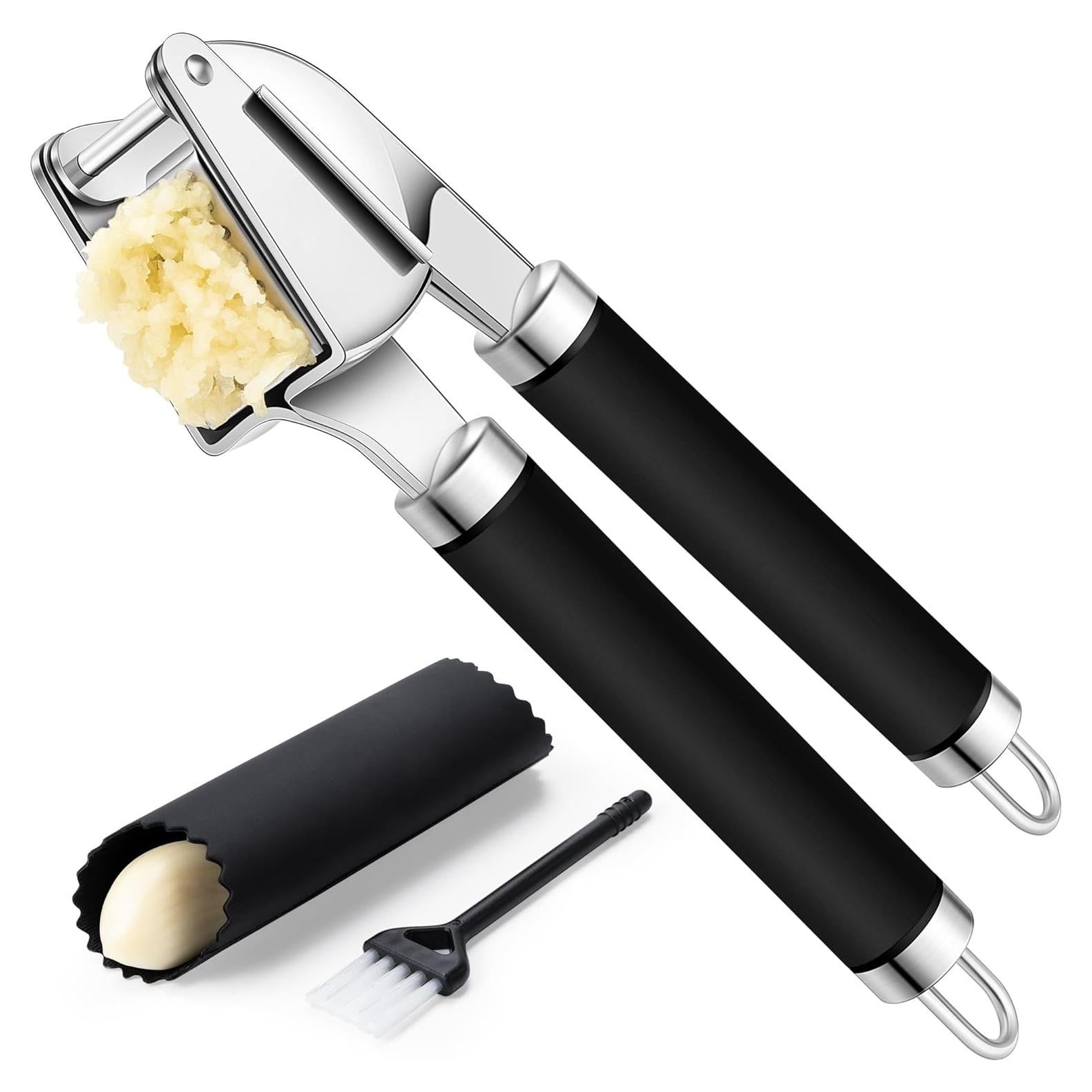 Prensa de Ajo Rainspire Acero Inoxidable con Pelador y Cepillo