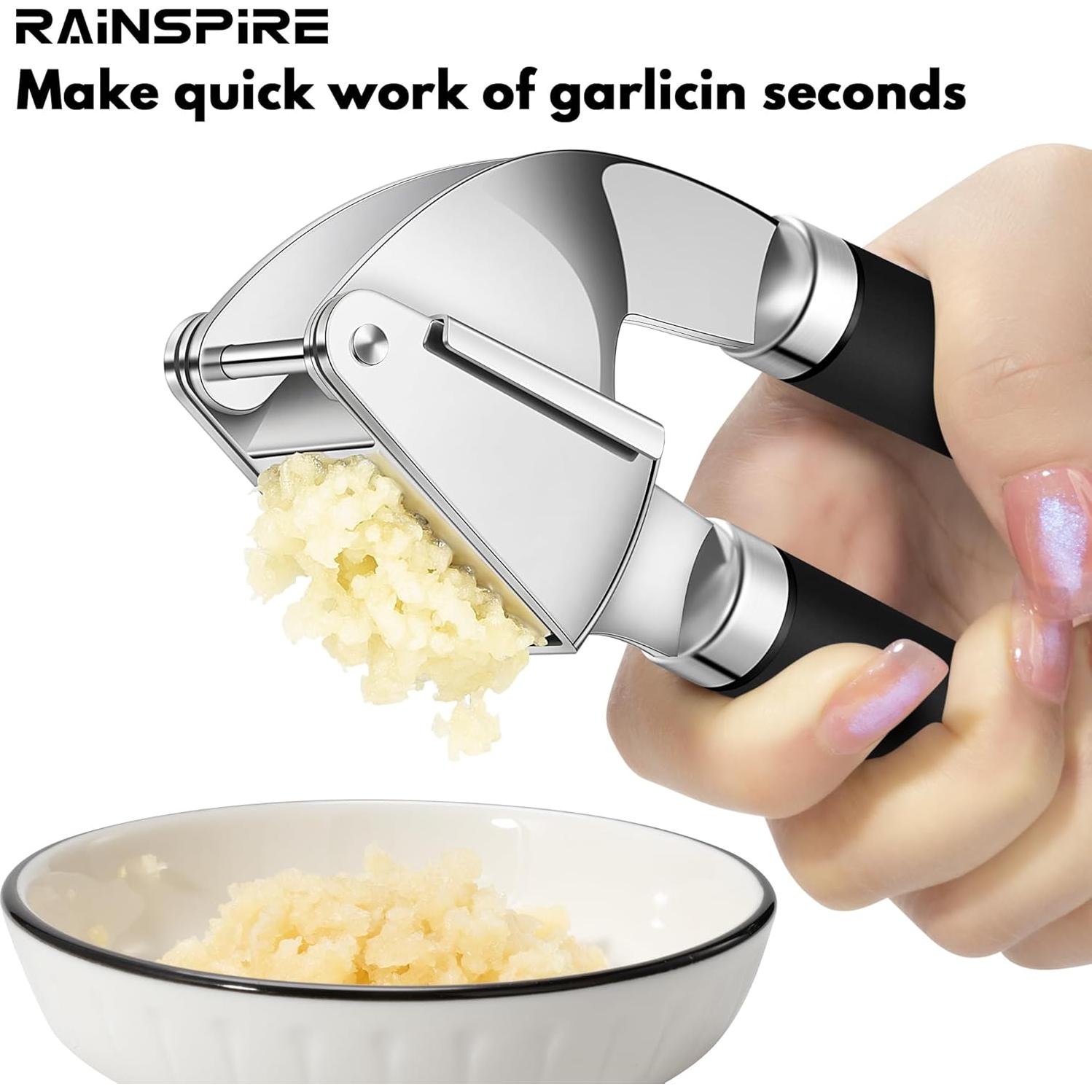 Prensa de Ajo Rainspire Acero Inoxidable con Pelador y Cepillo