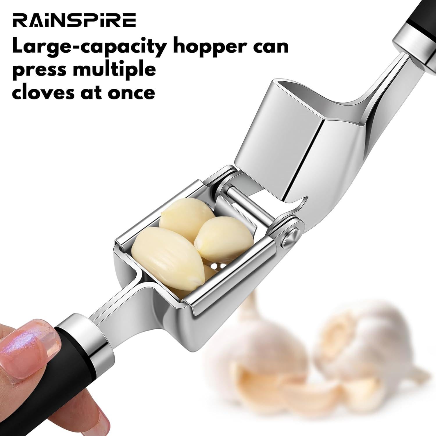 Prensa de Ajo Rainspire Acero Inoxidable con Pelador y Cepillo