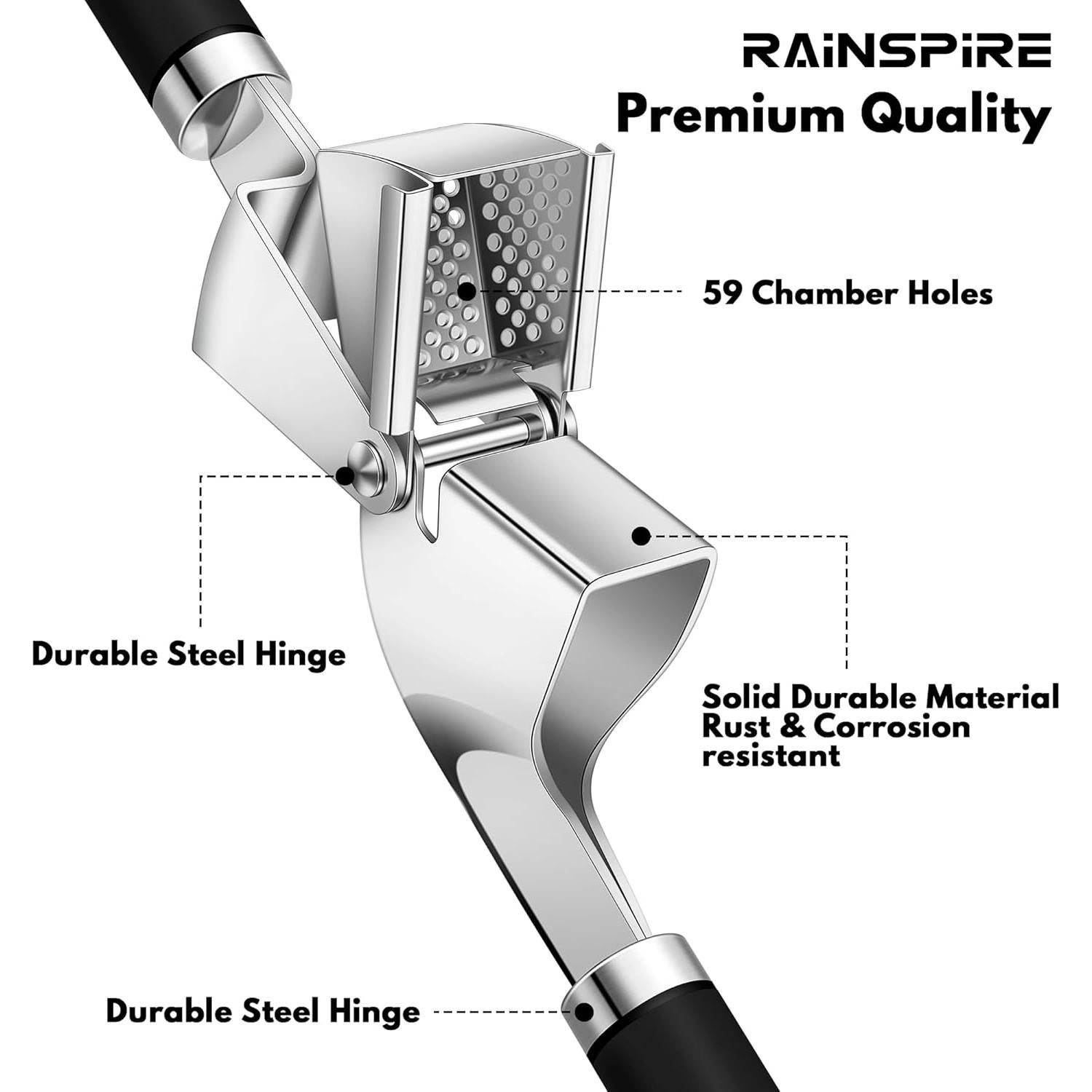 Prensa de Ajo Rainspire Acero Inoxidable con Pelador y Cepillo