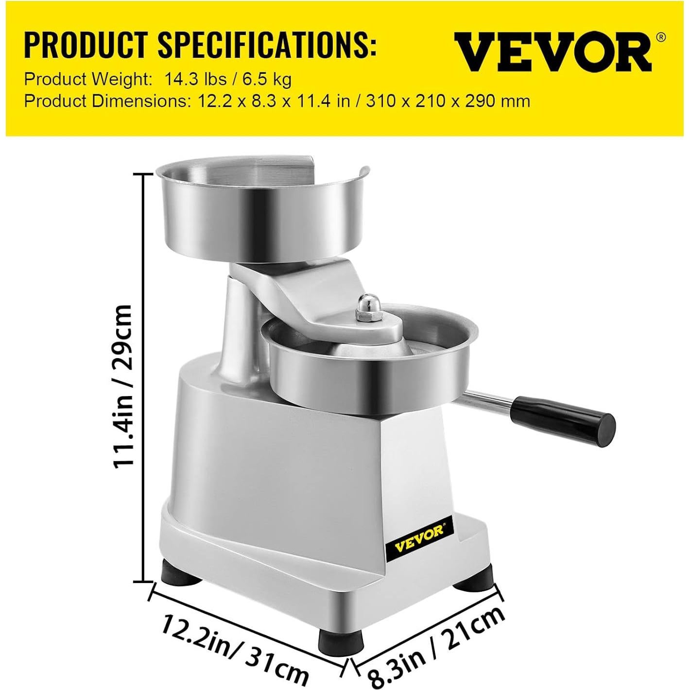 Prensa de Hamburguesas Comercial VBENLEM 150mm Acero Inoxidable