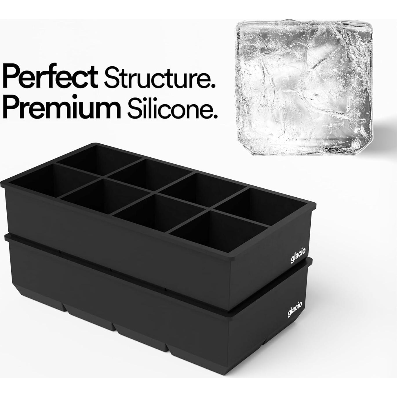 Moldes de Hielo Glacio - 2 Bandejas de Silicona para 8 Cubos Grandes