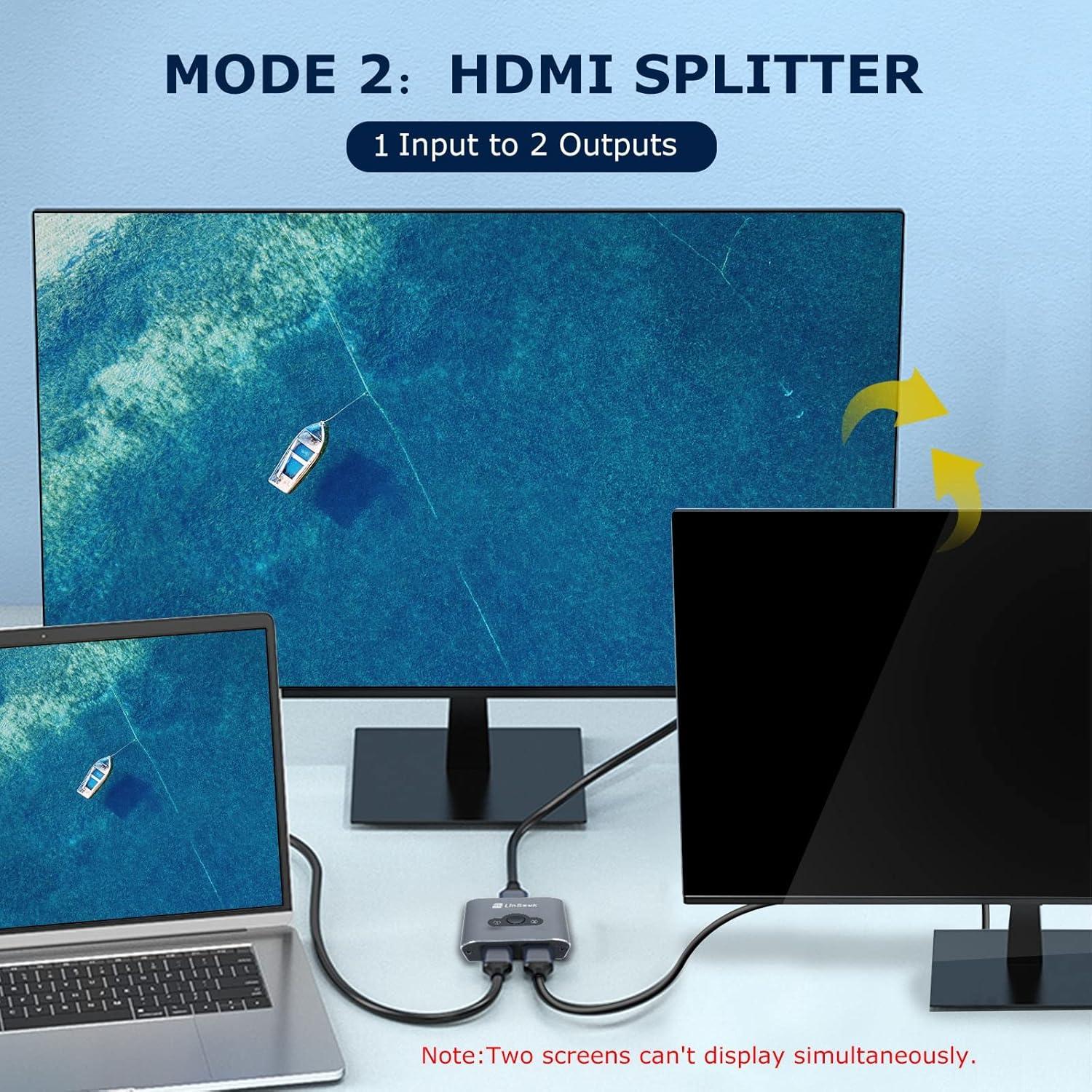 Conmutador HDMI 8K LinSeek 2 en 1 Salida Gris Espacial